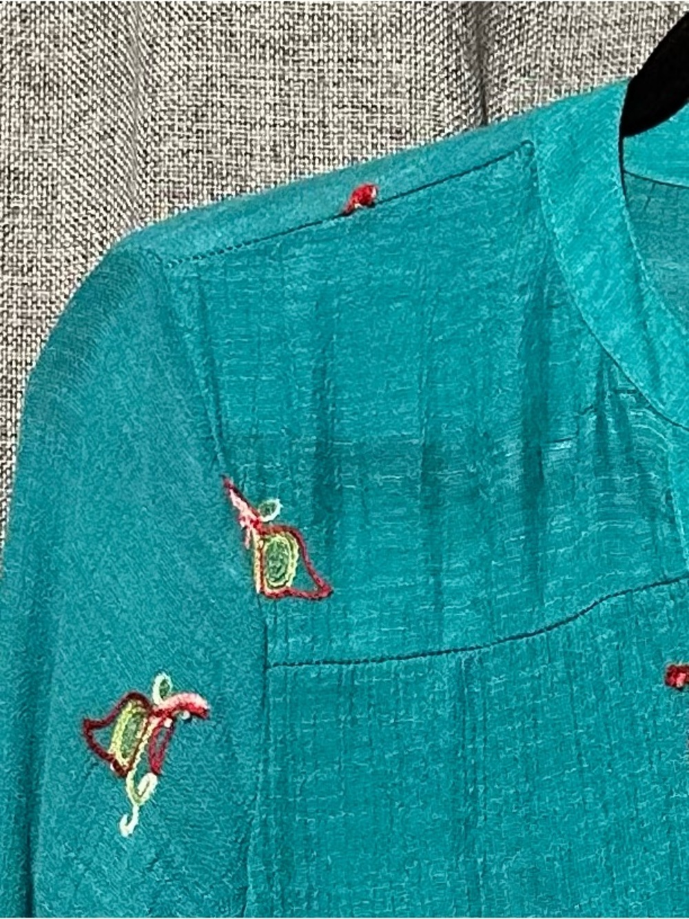Figueroa & Flower Turquoise Floral Embroidered Button-Front Boho Tunic Blouse XL - Picture 3 of 8
